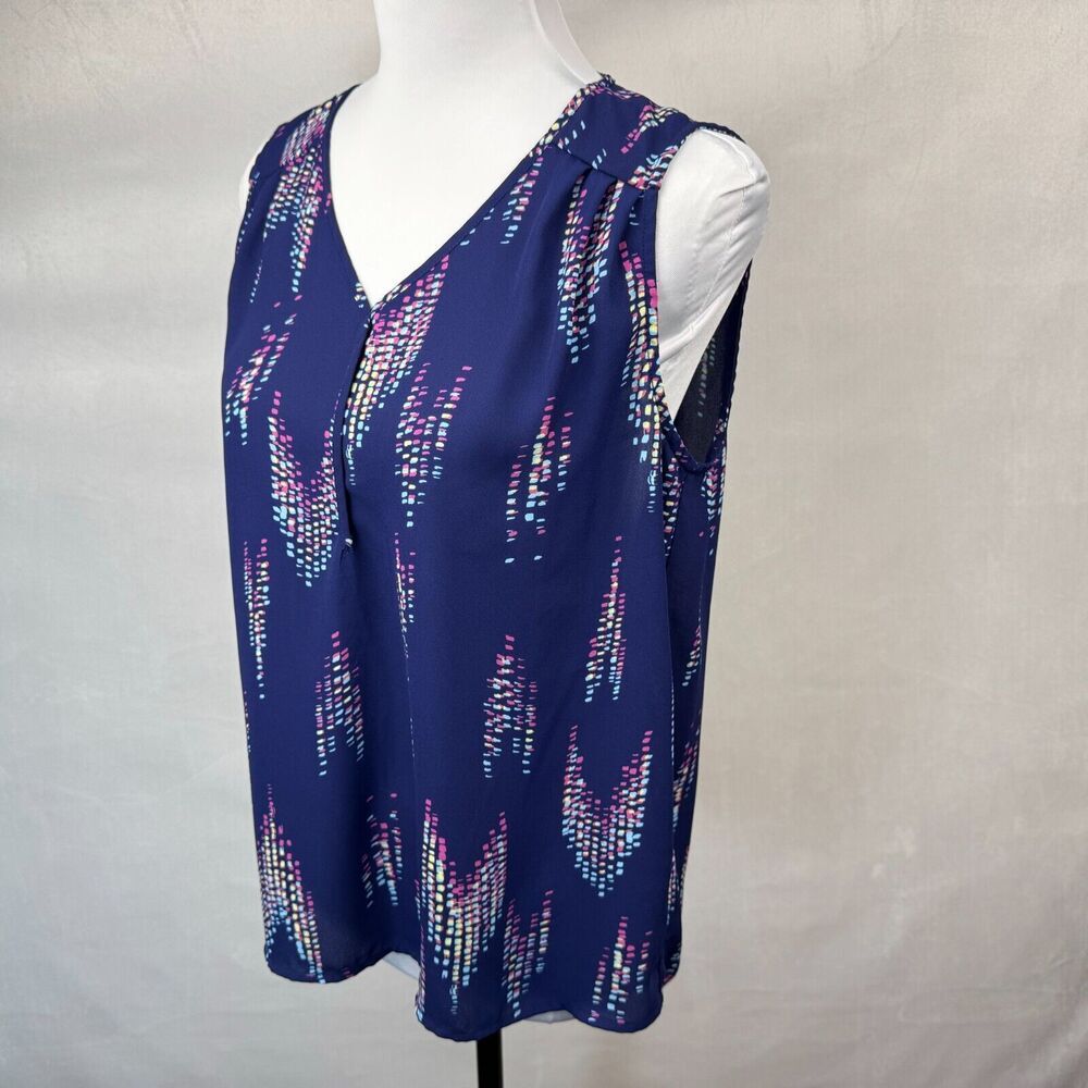 Collective Concepts Ladies Sz S Blue Semi Sheer Blouse Sleeveless Keyhole Back