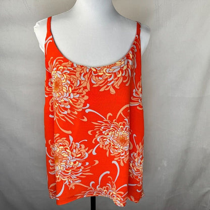 CAbi Women Tank Top Sz L Orange Mum Floral Print Sleeveless Cami