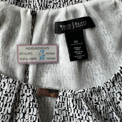 White House Black Market Top Sz XS Black White With Metal Detail Ruched sleeve