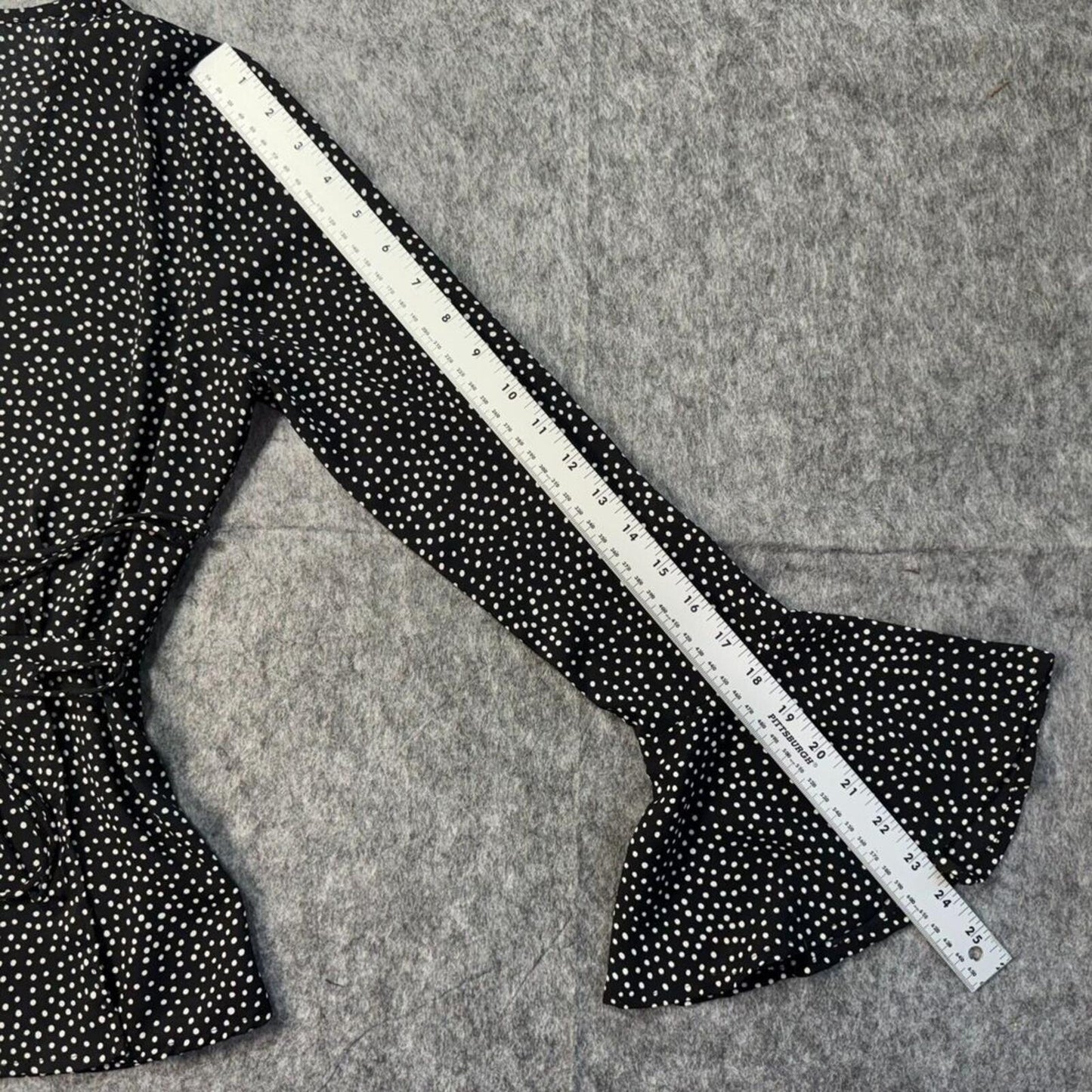 Lulus Women Blouse Sz XS Black White Polka Dot Peplum Wrap Flutter Long Sleeve