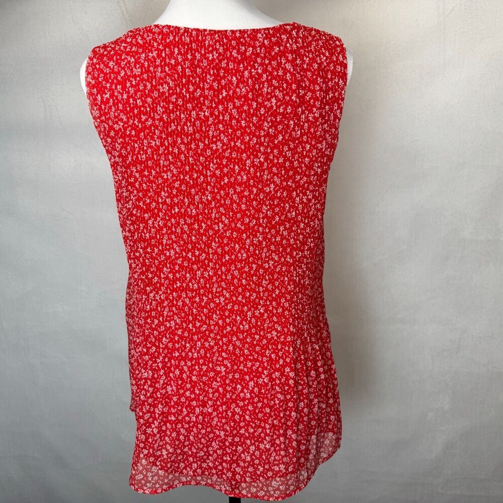 Pleione Ladies Top Sz S Accordion Swing Red White Flowers Sleeveless Lined
