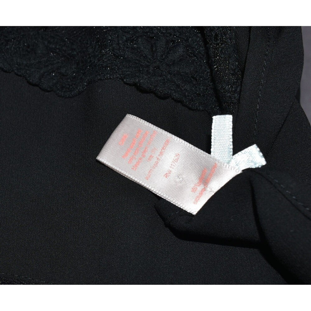 DownEast Women Black Embroidered Blouse Round Neck Lace Long Sleeve Size S
