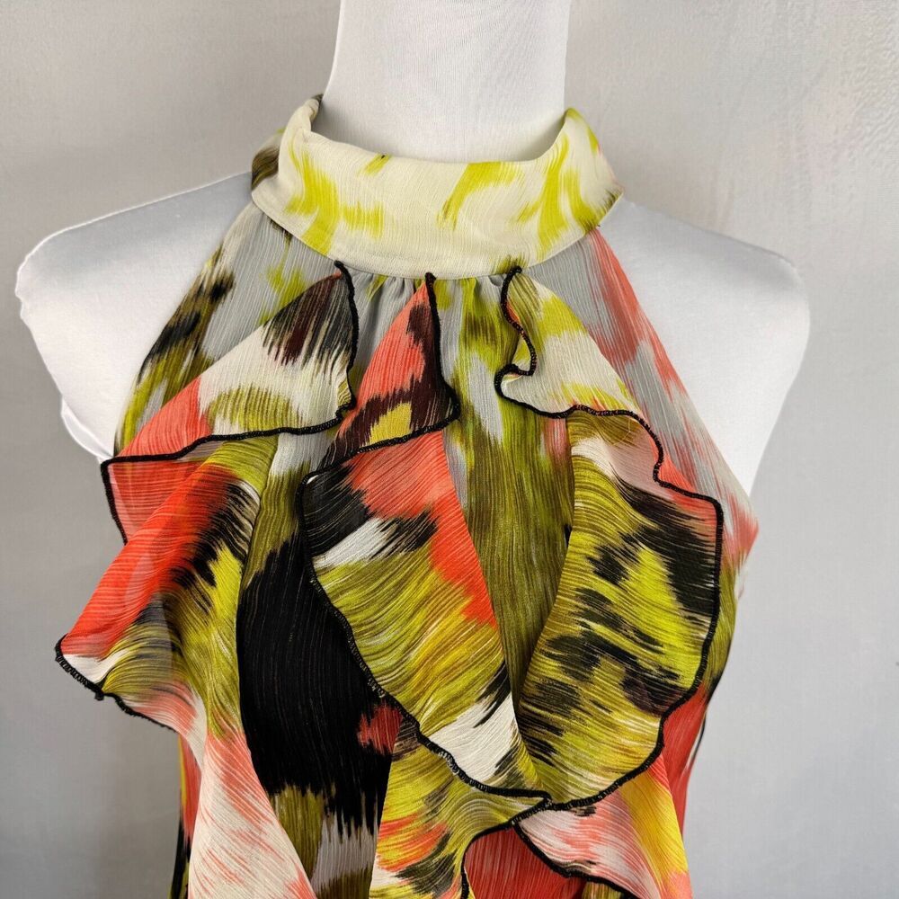 BCX Halter Top Sz S Multicolor Lined Ruffled Front Sleeveless