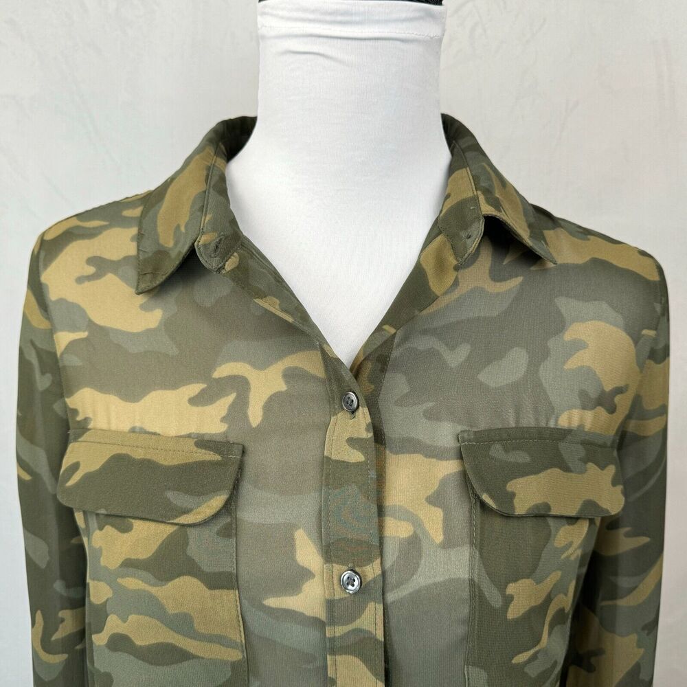 Old Navy Women Shirt Sz S Sheer Camouflage Long Sleeve Button Down