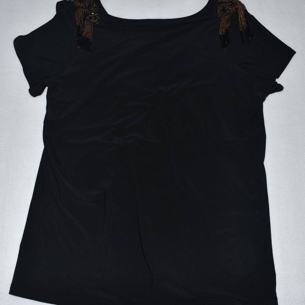 Dressbarn Black Sz 3X Evening Top Embellished Beaded Shoulders