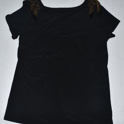 Dressbarn Black Sz 3X Evening Top Embellished Beaded Shoulders