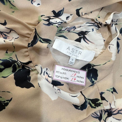 ASTR The Label Women Crop Top Sz S Beige Floral Chiffon Under Blouse Split Back