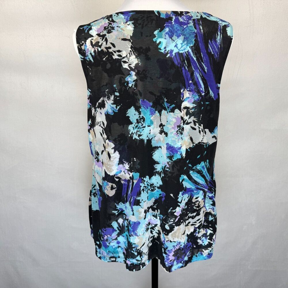 212 Collection Women Top Sz L Sleeveless Drape Neck Black Multicolor Print