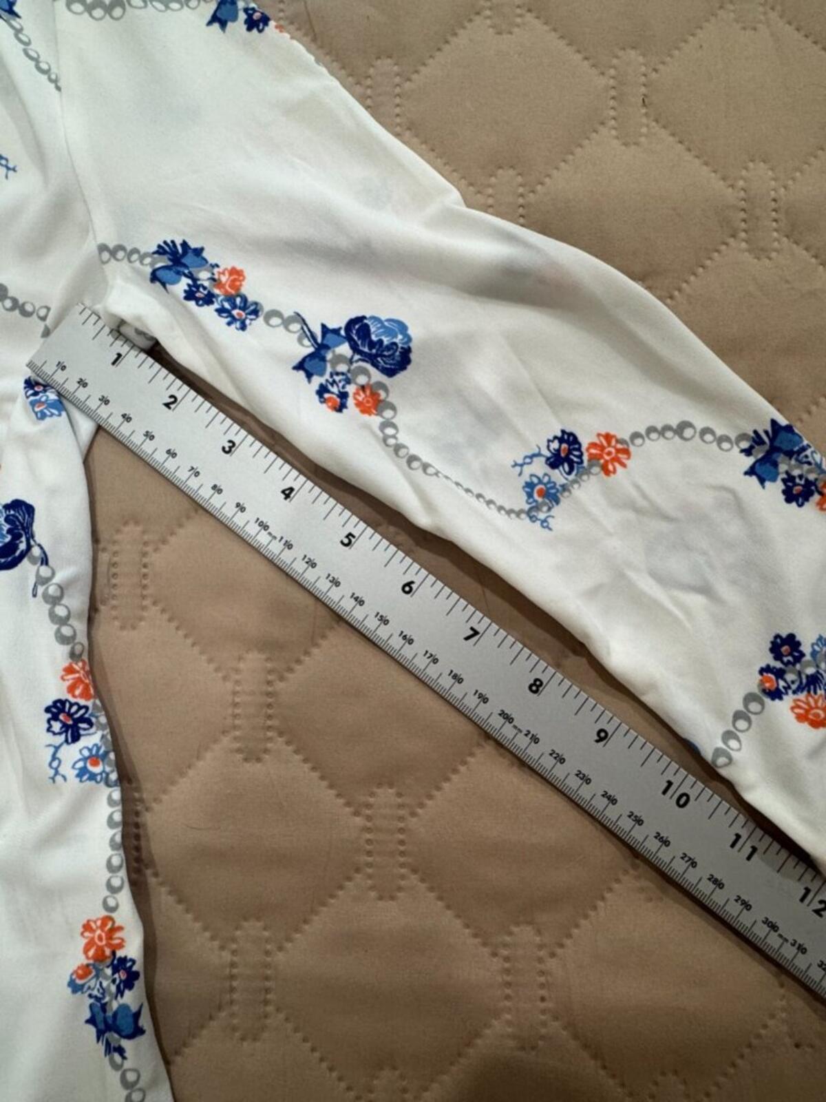 Charter Club White Blouse with Floral in Blue and Orange