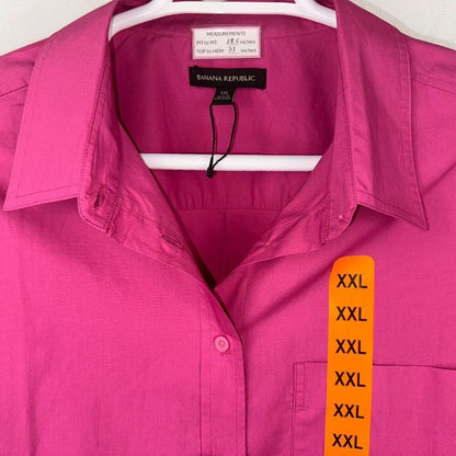Banana Republic Blouse SZ XXL Oversized Long Sleeve Button Up Fucsia