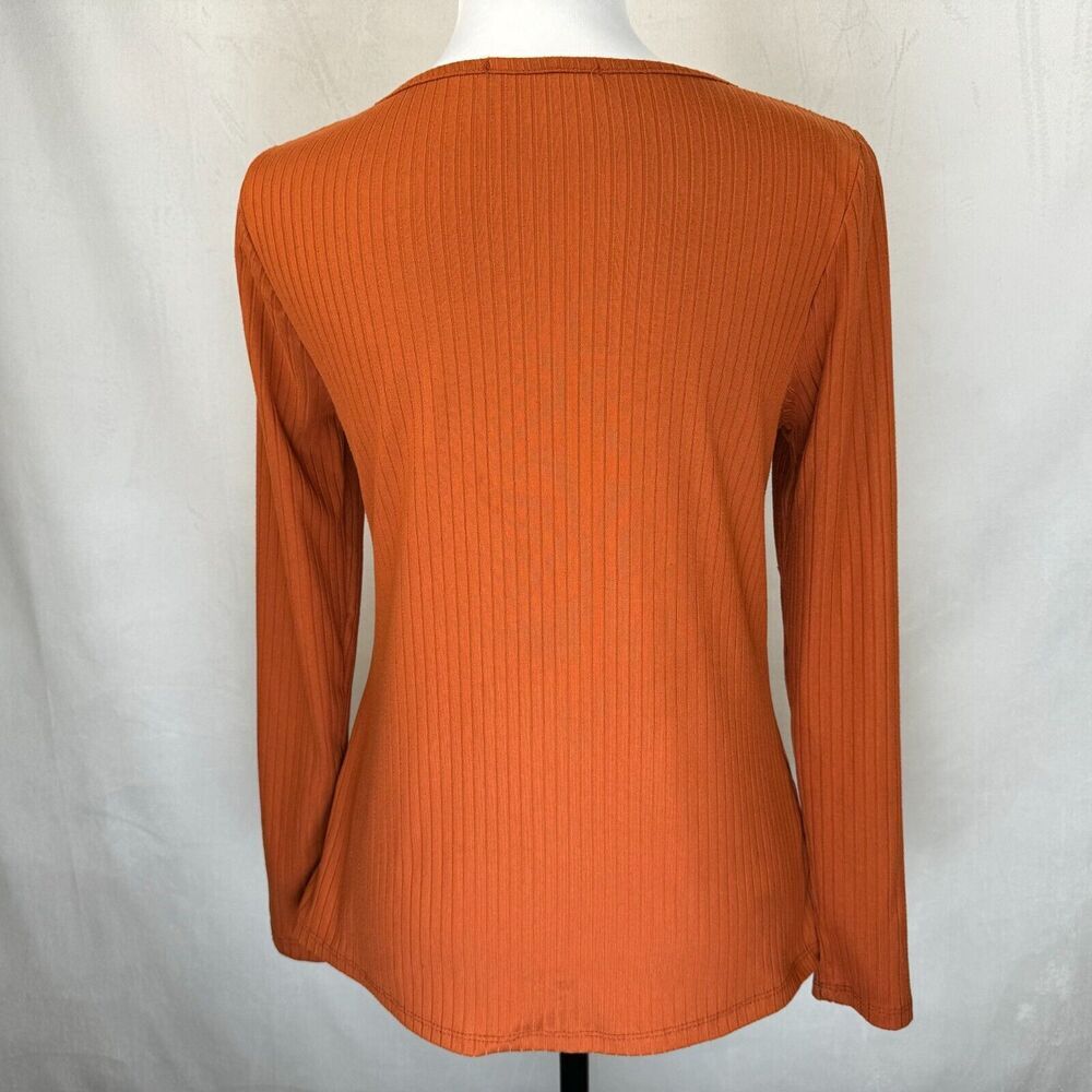 Kim & Cami Knit Top Sz S Rust Ribbed Cutout Chest Long Sleeve