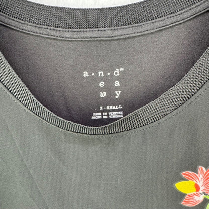 A New Day Women Top Sz XS Black Floral Semi Sheer