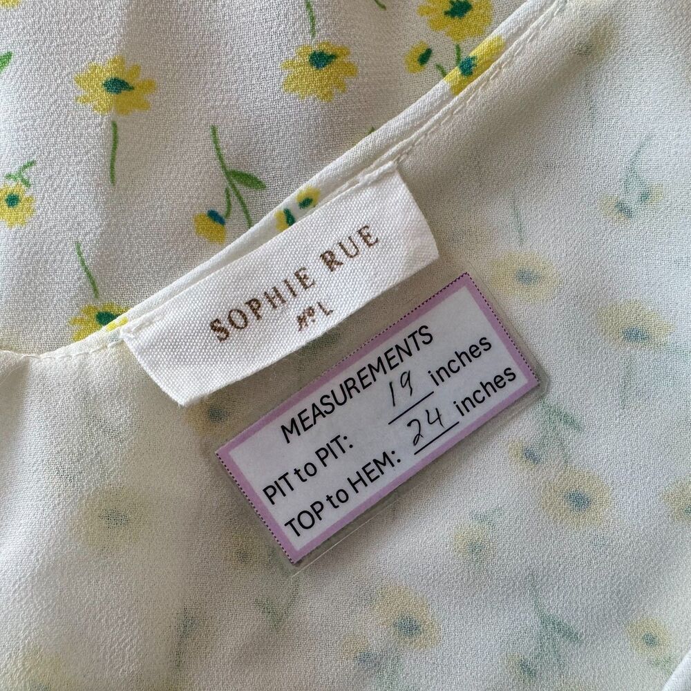 Sophie Rue Sz L Cami Floral Tank Top Ivory Fabric Buttons Front Lined