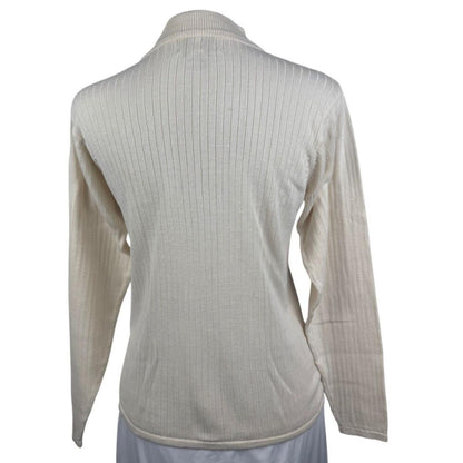 Bill Blass Blassport Women's Sweater Sz S Ivory High Neck 100% Silk Rib Knit