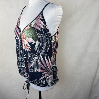 Lavish Women Sz M Navy Floral Crop Top Sleeveless Adjustable Spaghetti Straps