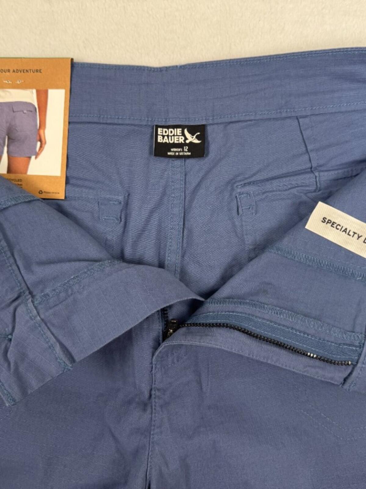 NWT Eddie Bauer Women's Ripstop Shorts Size 12 Blue Outdoor Hiking Travel B2248