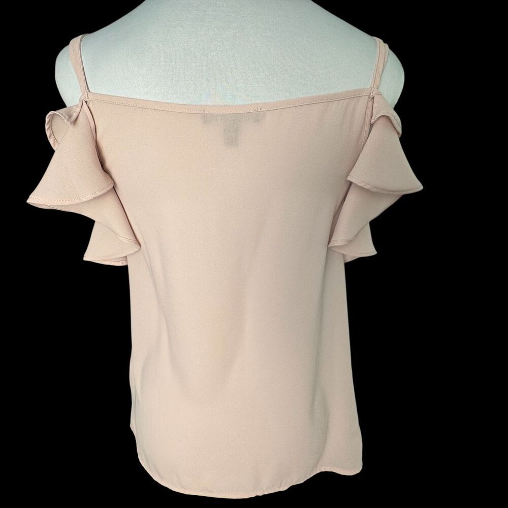 Express Top Sz XS Straps Grommets VNeck Ruffle Cold Shoulder Pullover Dusty Pink