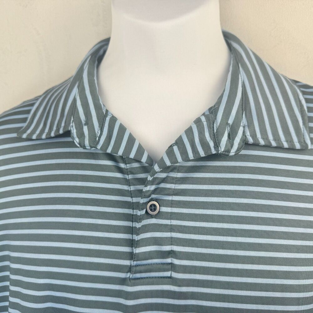 Rorie Whelan Golf Polo Men Sz L Gray Blue Stripes Collar Button Short Sleeves