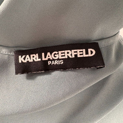 Karl Lagerfeld Blouse Sz M Sheer Green Round Neck Pleated Front Button down