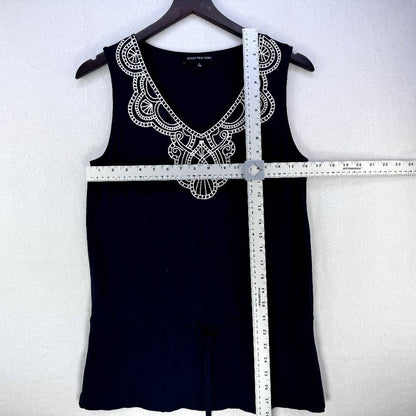 Jones New York Women Sz Small dark blue white embroidery V-neck sleeveless