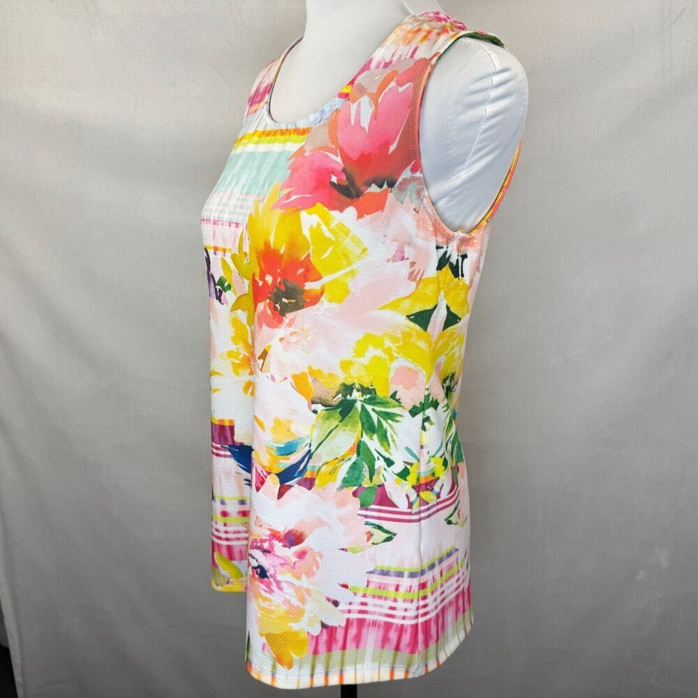 Christopher & Banks Top Sz Petite P/S Colorful Floral Round Neck Sleeveless