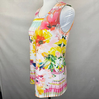 Christopher & Banks Top Sz Petite P/S Colorful Floral Round Neck Sleeveless