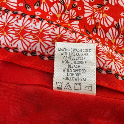 Max Studio Blouse Sz M Red Floral Ruffle Neck Drawstring Tie Lined Sleeveless