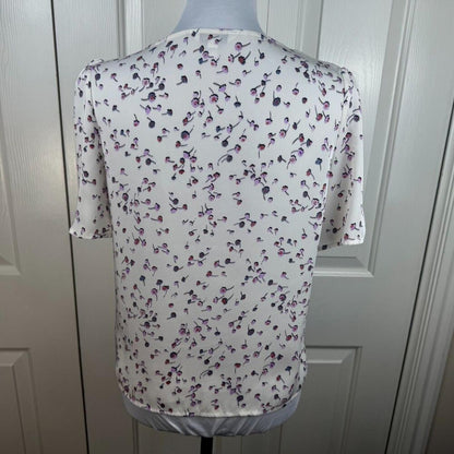 Express Women Blouse Size XS Ivory Floral Print  V-Neck Short Sleeve