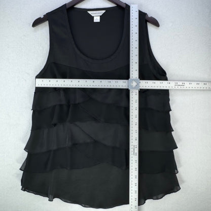 Christopher & Banks Women Sz M Silky Black Top ruffled front Sleeveless