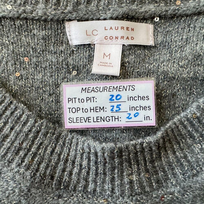Lauren Conrad Women Sz M  Sequin Knit Pullover Boat Neck Long Sleeve Gray