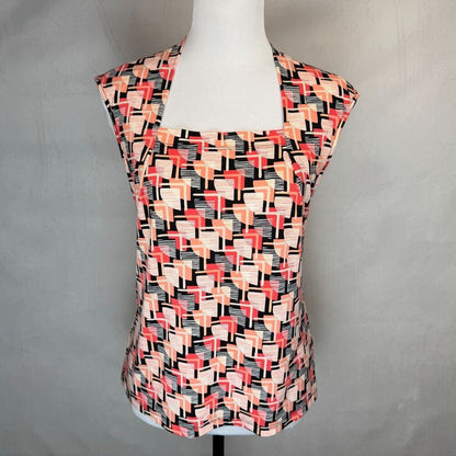 Evan Picone Black Label Top Sz S Cap Sleeve Square Neck Beige Red Black