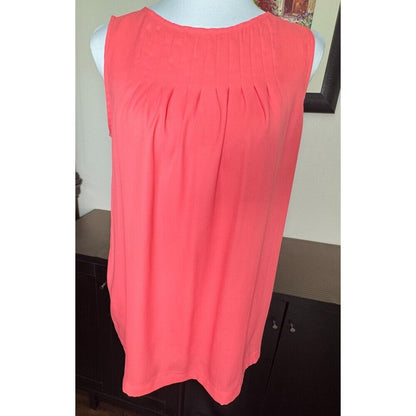 Loft Ann Taylor Top Sz S Orange Boat Neck Pleated Sleeveless Keyhole Back