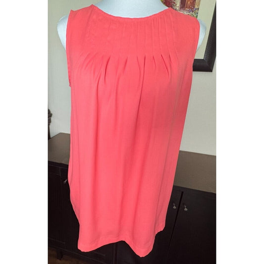 Loft Ann Taylor Top Sz S Orange Boat Neck Pleated Sleeveless Keyhole Back