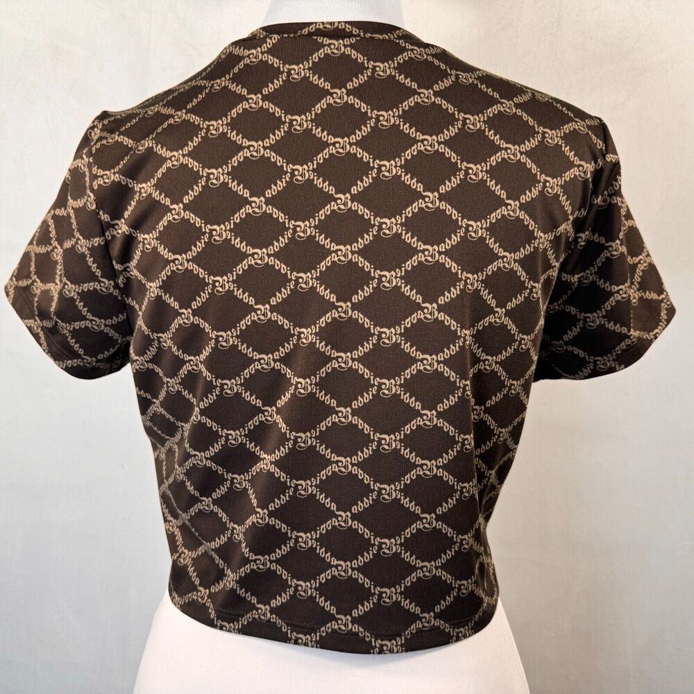 Forever 21 Women Crop Top Sz L Brown Print crew neck short sleeves
