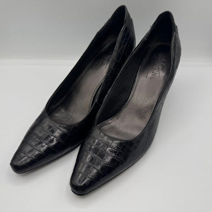 Life Stride Soft System Women's Shoes Sz 9 Black Faux Reptile Pumps 3" Heels