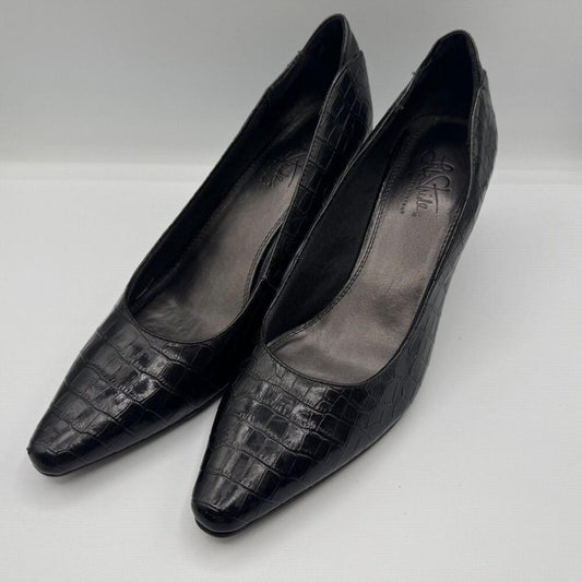 Life Stride Soft System Women's Shoes Sz 9 Black Faux Reptile Pumps 3" Heels