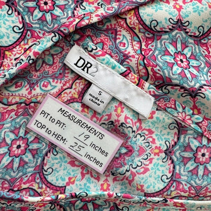 DR2 Ladies Sz S Multicolor Blouse Cap Sleeve VNeck Flowy Career Work