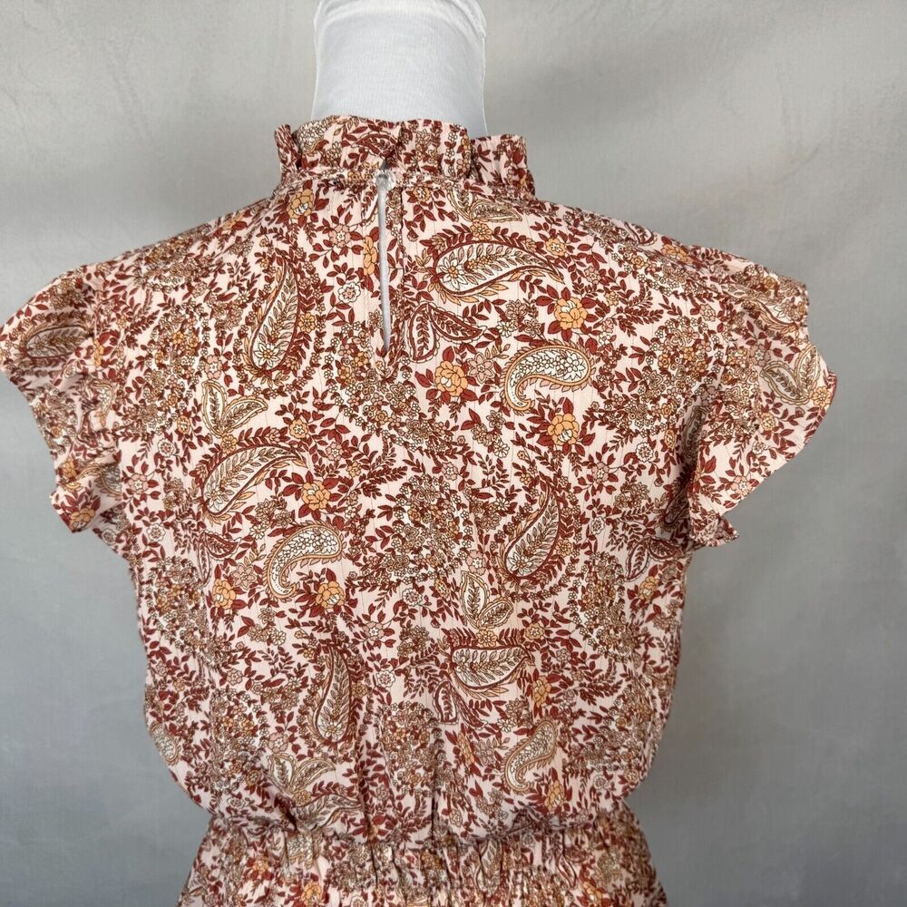 Alice Blue Women Sz M Floral Top Ruffle Crew Neck Cap Sleeves Elastic Waist