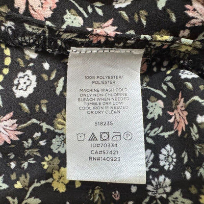 LOFT Top Sz XS Black Blouse Multicolor Floral Print VNeck Ruffle Cap Sleeve