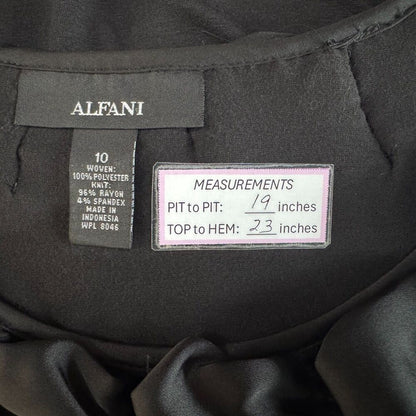 Alfani Women Top Sz 10 Black Neck Ruching Front Satin Stretchy Back Knit