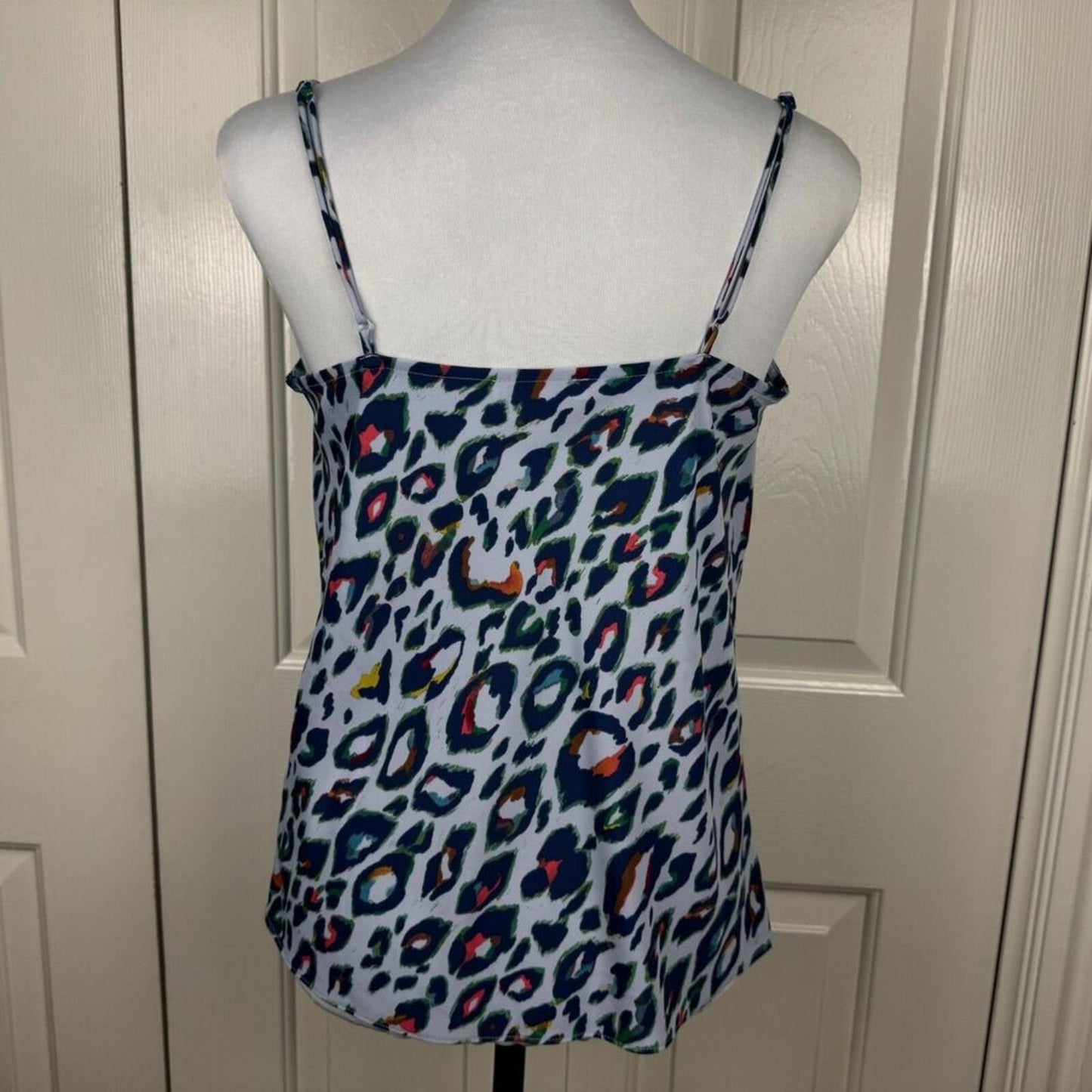 Nine West Women Sz S Camisole Tank Top Blue Animal Print Cowl Front Neck