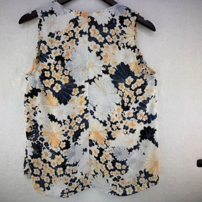 Q&A Tank Top Sz S Sleeveless V-Neck Floral White Black Blue Peach