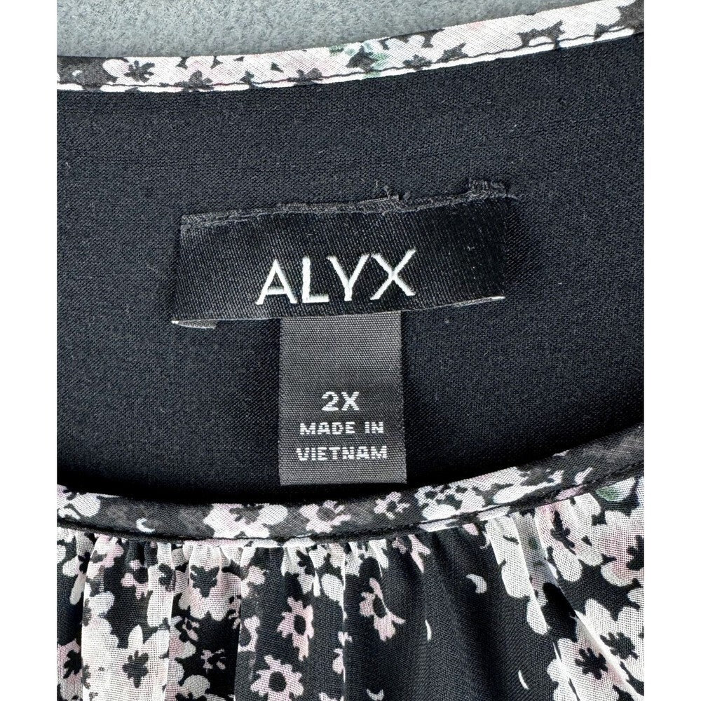 Alyx Top Plus Sz 1X Black with pink and gray Semi Sheer Layered Blouse