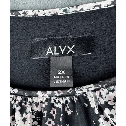 Alyx Top Plus Sz 1X Black with pink and gray Semi Sheer Layered Blouse