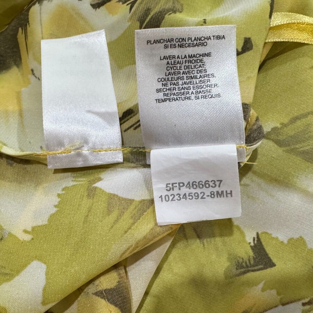 Anne Klein Blouse Sz M Yellow Ruffle VNeck Collar Sleeveless  Button Up Colorful