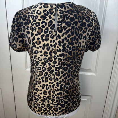 Nygard Collection Women Sz 6 Brown Animal Print Elegant Crew Neck Short Sleeve