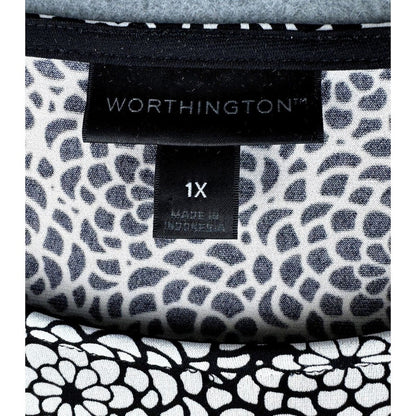 Worthington Women Black and White print Short Sleeve Top - Size 1X