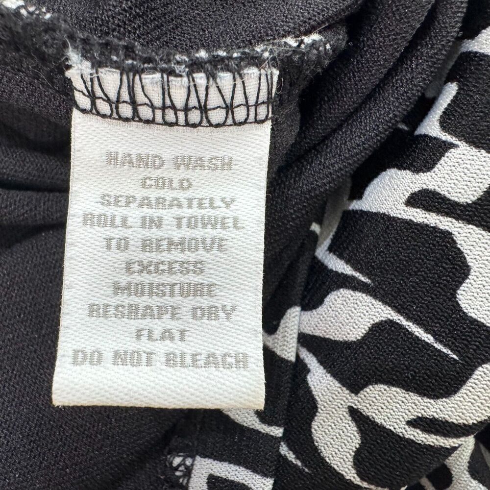 Charter Club Top Sz  XL Black Silver Print Faux Wrap Mesh Long Sleeve Black Trim