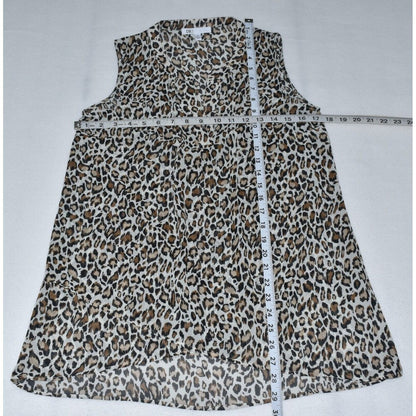 DR2 Split Neck Pleated Brown Leopard Print Blouse Top Size XS