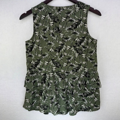 Style & Co Blouse Sz PS Green Tropical floral print Tie in front peplum